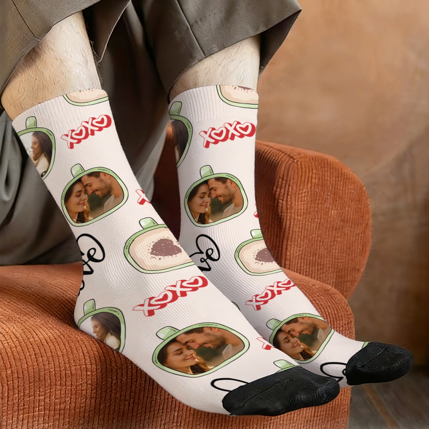 Custom Valentine's Day Couple Love Coffee Socks