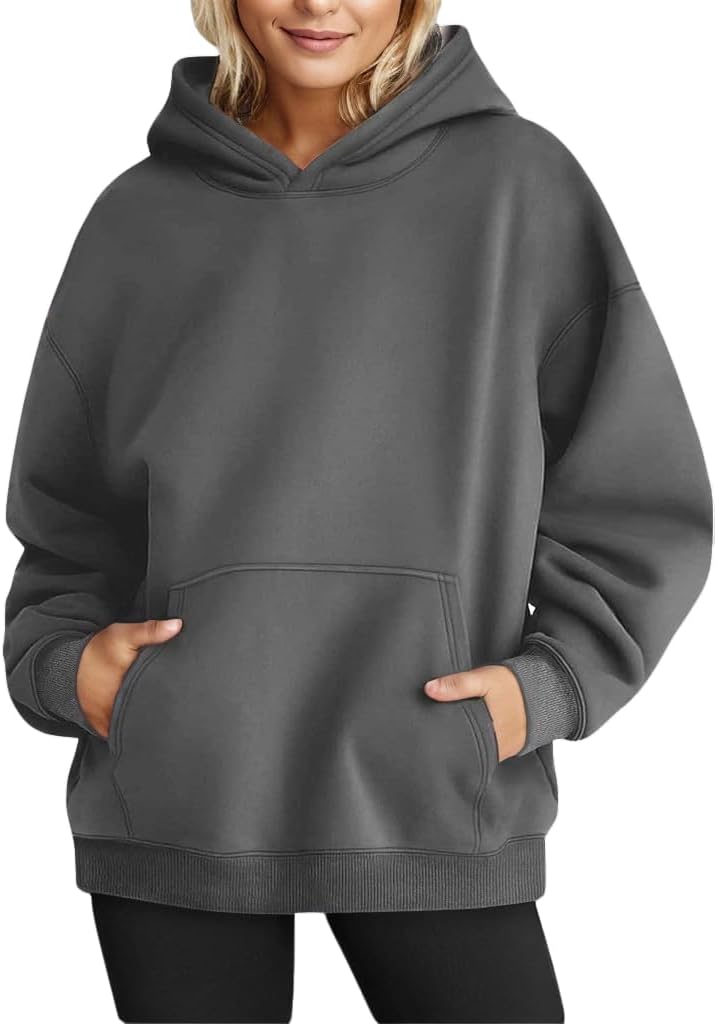 Long Sleeve Oversized Pullover Solid Color Hoodie Fall Winter Sweatshirt with Pocket