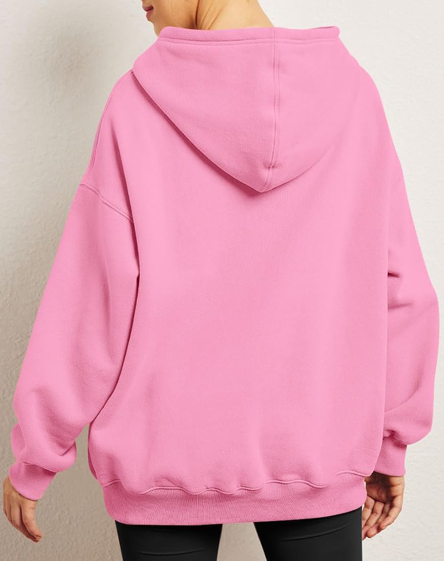 Long Sleeve Oversized Pullover Solid Color Hoodie Fall Winter Sweatshirt with Pocket