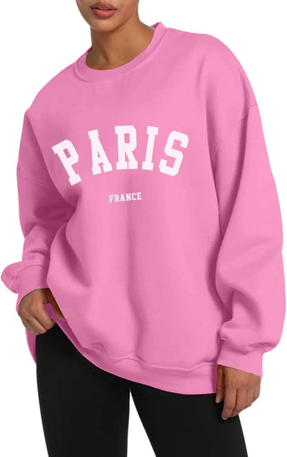 Paris College Oversized Crewneck Sweatshirt for Women Casual Top