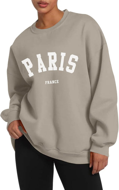 Paris College Oversized Crewneck Sweatshirt for Women Casual Top