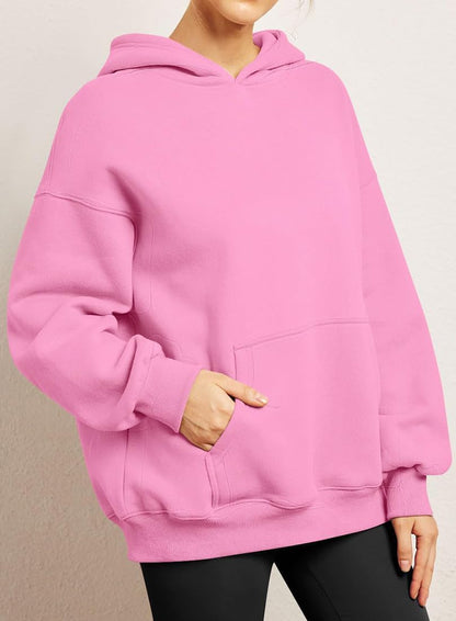 Long Sleeve Oversized Pullover Solid Color Hoodie Fall Winter Sweatshirt with Pocket