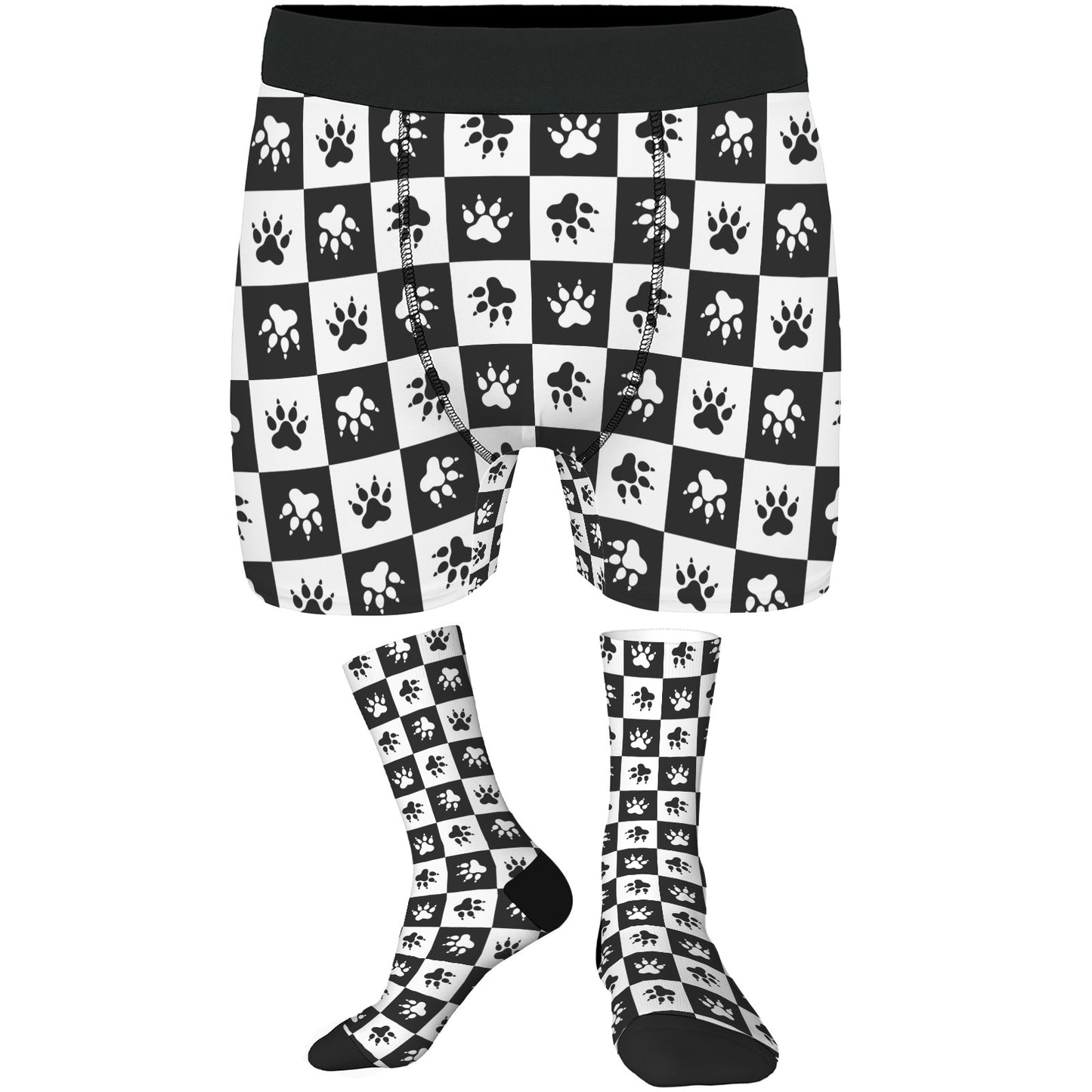 Custom Men's Underwear & Socks Set - Paw Checkered Design