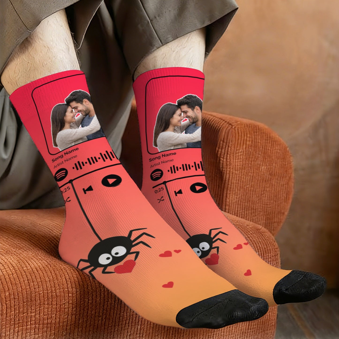 Music Customizable Valentine's Day Spider Couple Love Gradient Sock