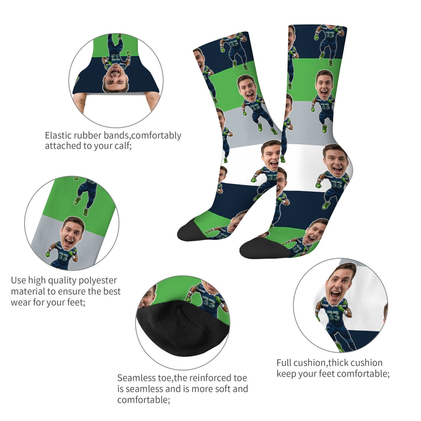 Custom Seattle Football Face Socks