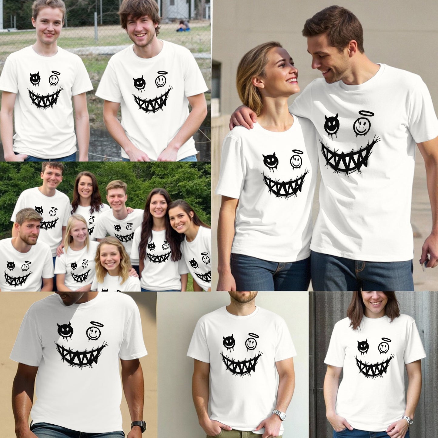 Devil Angel Face for Mens Creepy Smile T-Shirt