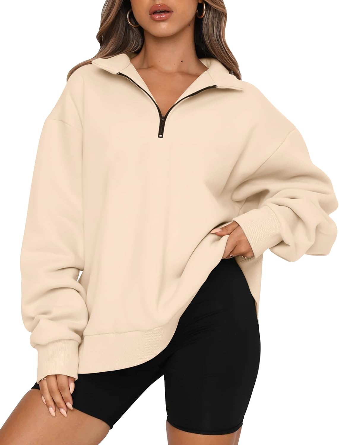 Womens Oversized Sweatshirts Fall Sweaters Fashion Hoodies Half Zip Pullover Long Sleeve Shirts Clothes