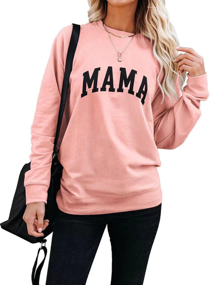 Mama Letter Graphic Crewneck Sweatshirt for Women Casual Pullover