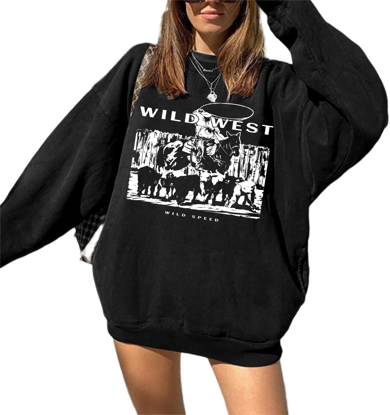Women's Oversized Graphic Crewneck Sweatshirt Casual Pullover Top
