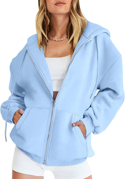 Womens Zip Up Hoodies Long Sleeve Oversized Sweatshirts Y2K Jacket Pockets