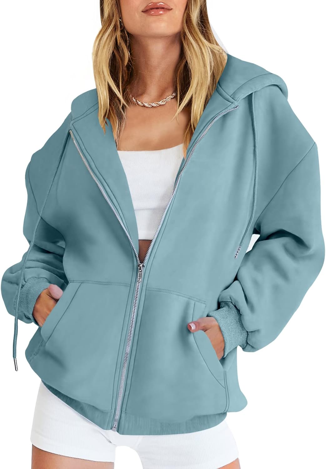 Womens Zip Up Hoodies Long Sleeve Oversized Sweatshirts Y2K Jacket Pockets