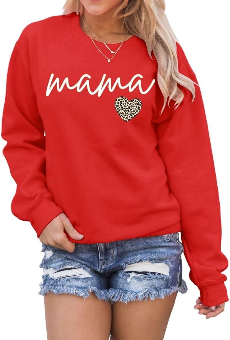Mama Letter Graphic Crewneck Sweatshirt for Women Casual Pullover