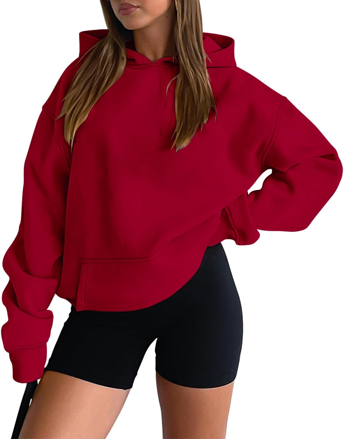 Hoodies Casual Pullover Long Sleeve Sweatshirt Kangaroo Pocket Drop Shoulder Sweater