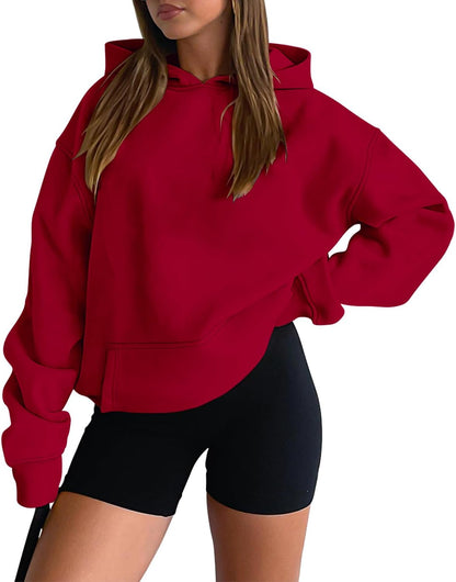 Hoodies Casual Pullover Long Sleeve Sweatshirt Kangaroo Pocket Drop Shoulder Sweater