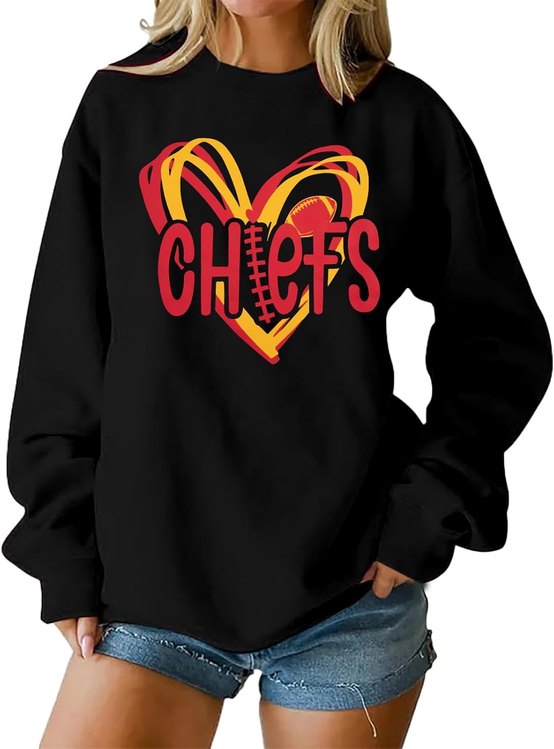 Football Game Day Graphic Crewneck Sweatshirt for Women Fans Top