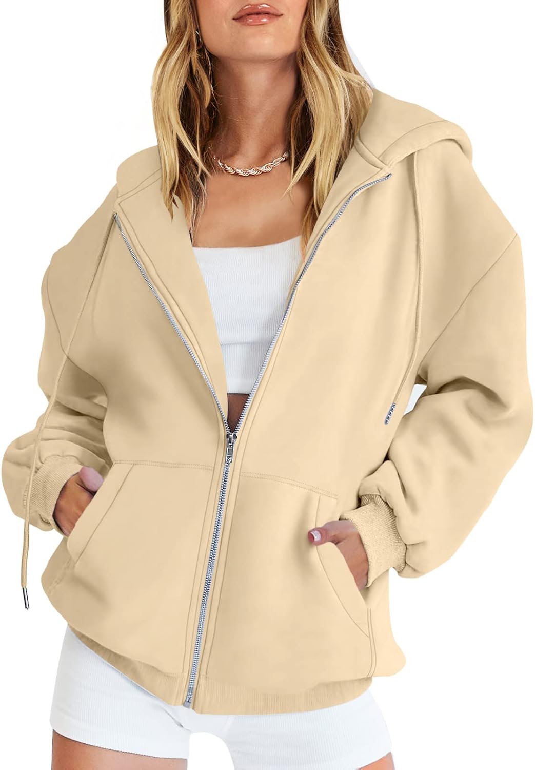 Womens Zip Up Hoodies Long Sleeve Oversized Sweatshirts Y2K Jacket Pockets