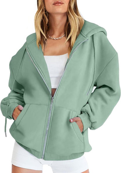 Womens Zip Up Hoodies Long Sleeve Oversized Sweatshirts Y2K Jacket Pockets