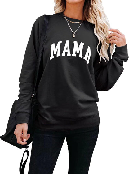 Mama Letter Graphic Crewneck Sweatshirt for Women Casual Pullover
