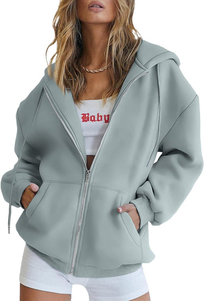 Womens Zip Up Hoodies Oversized Sweatshirts Fall School Fashion Outfits Casual Jackets