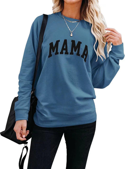 Mama Letter Graphic Crewneck Sweatshirt for Women Casual Pullover