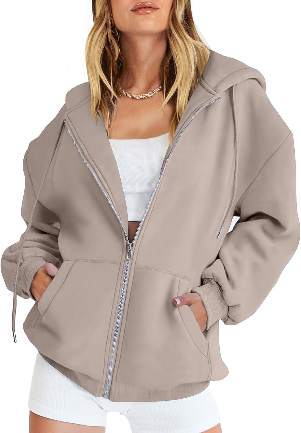 Womens Zip Up Hoodies Long Sleeve Oversized Sweatshirts Y2K Jacket Pockets