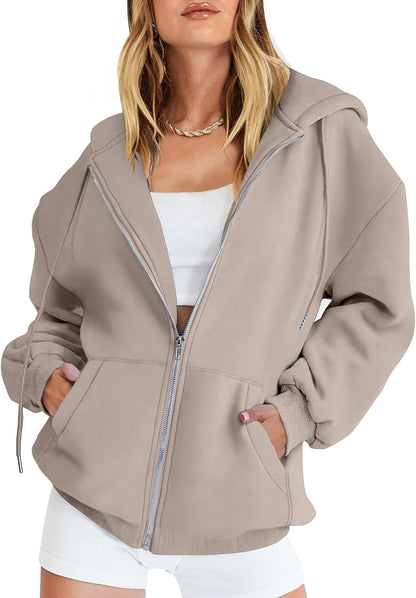 Womens Zip Up Hoodies Long Sleeve Oversized Sweatshirts Y2K Jacket Pockets