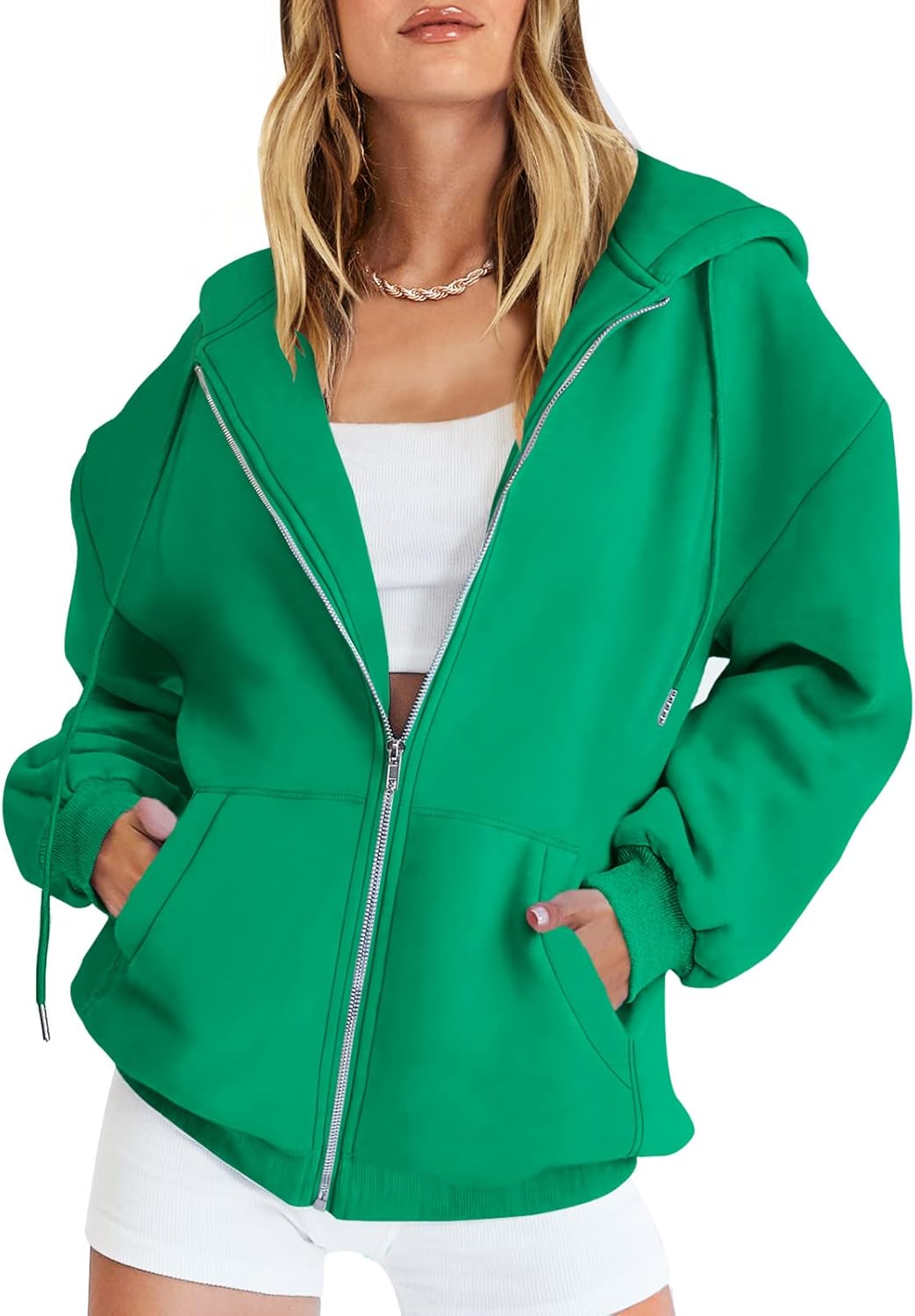 Womens Zip Up Hoodies Long Sleeve Oversized Sweatshirts Y2K Jacket Pockets