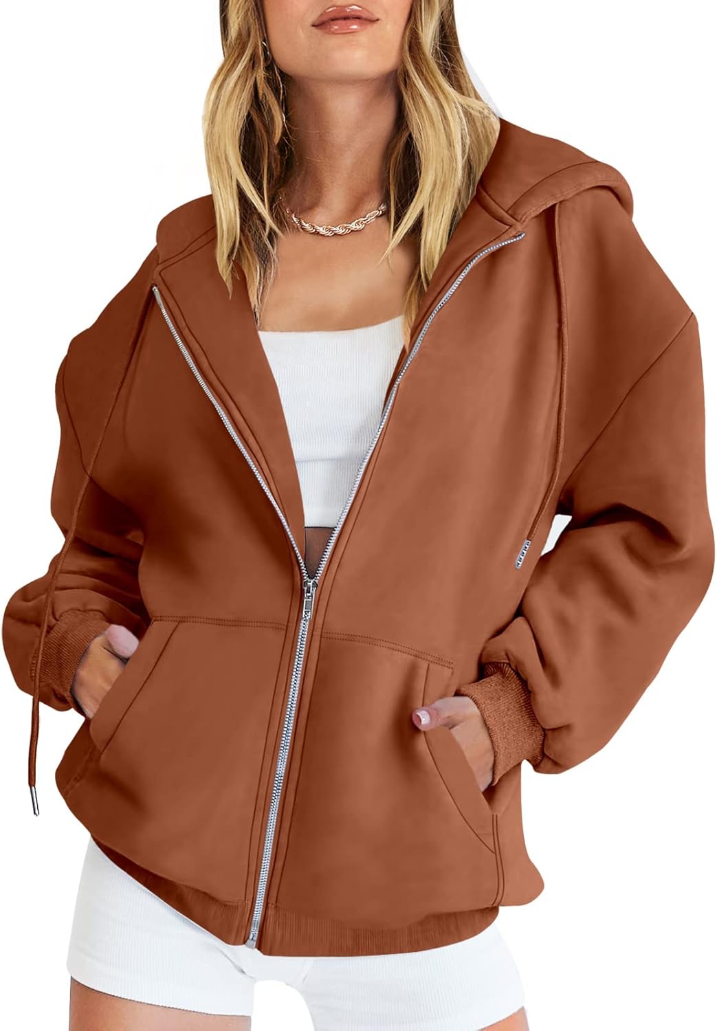 Womens Zip Up Hoodies Long Sleeve Oversized Sweatshirts Y2K Jacket Pockets