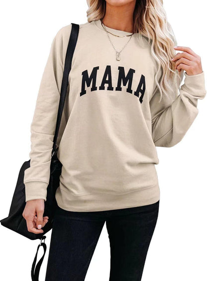 Mama Letter Graphic Crewneck Sweatshirt for Women Casual Pullover
