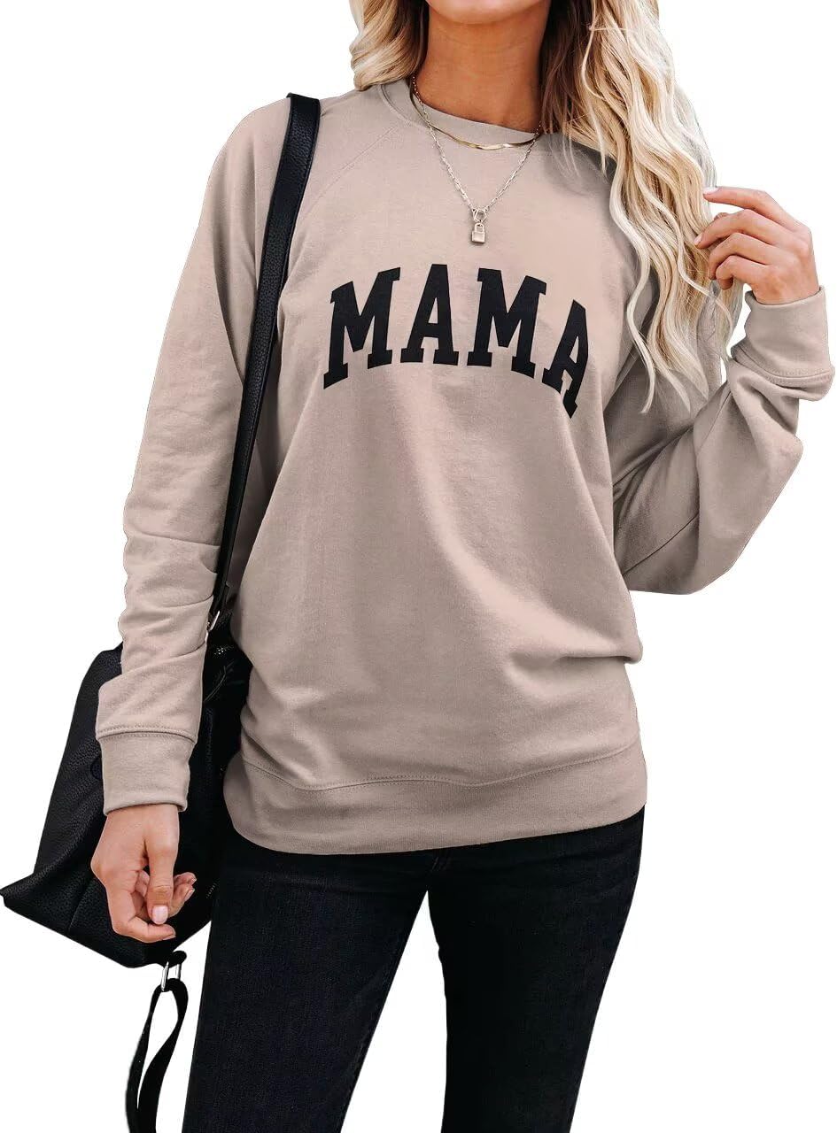Mama Letter Graphic Crewneck Sweatshirt for Women Casual Pullover