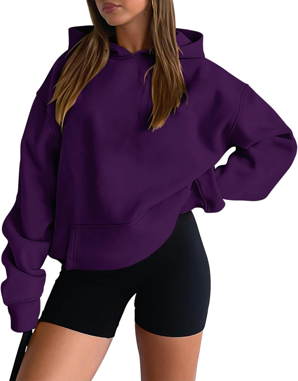 Hoodies Casual Pullover Long Sleeve Sweatshirt Kangaroo Pocket Drop Shoulder Sweater