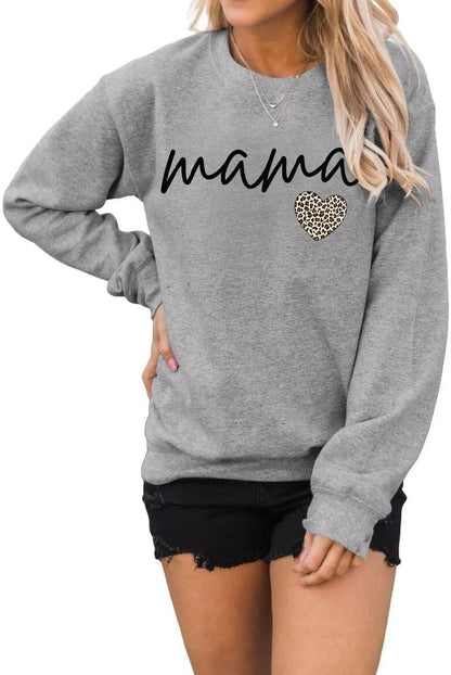 Mama Letter Graphic Crewneck Sweatshirt for Women Casual Pullover