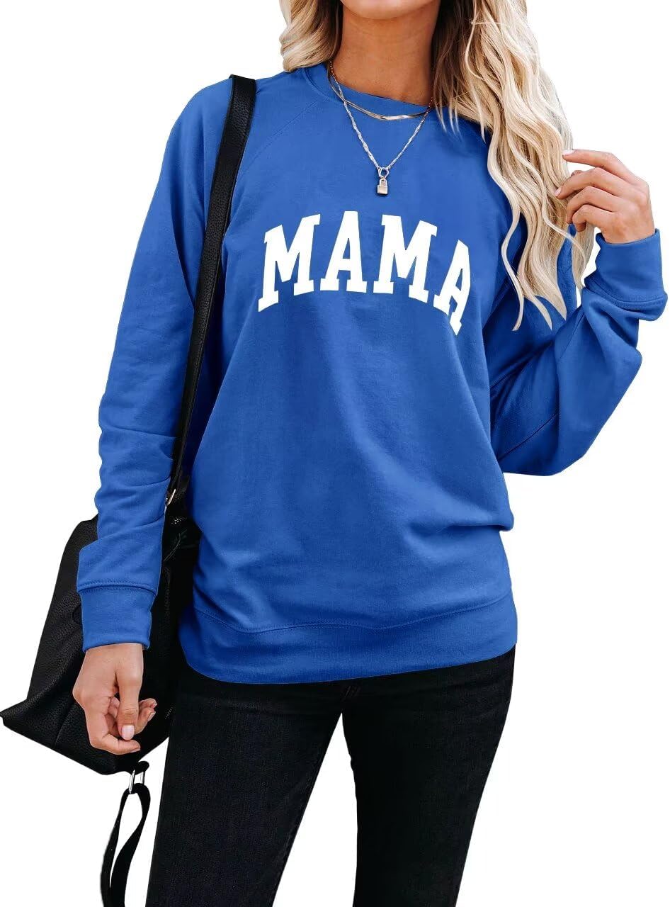 Mama Letter Graphic Crewneck Sweatshirt for Women Casual Pullover