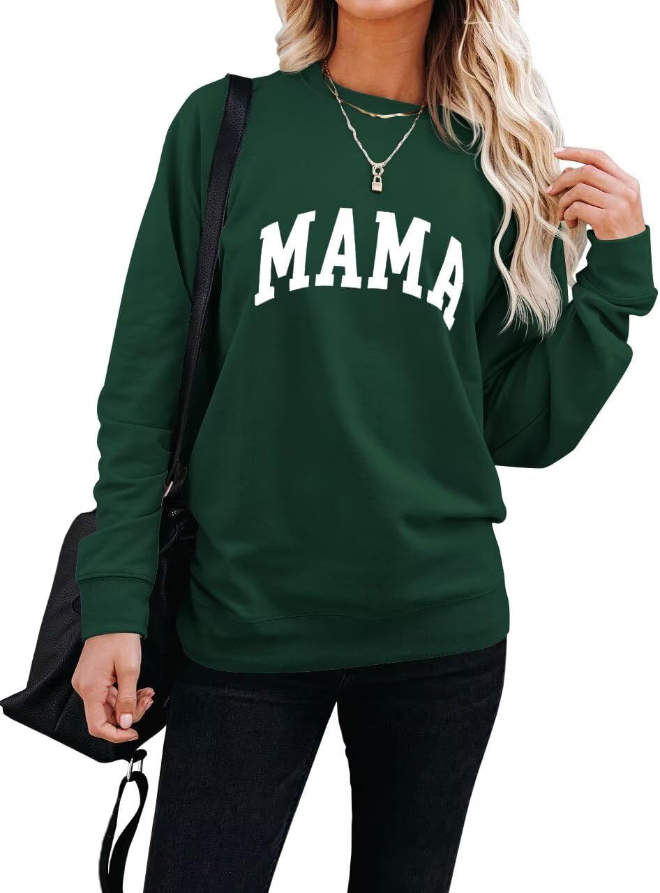 Mama Letter Graphic Crewneck Sweatshirt for Women Casual Pullover