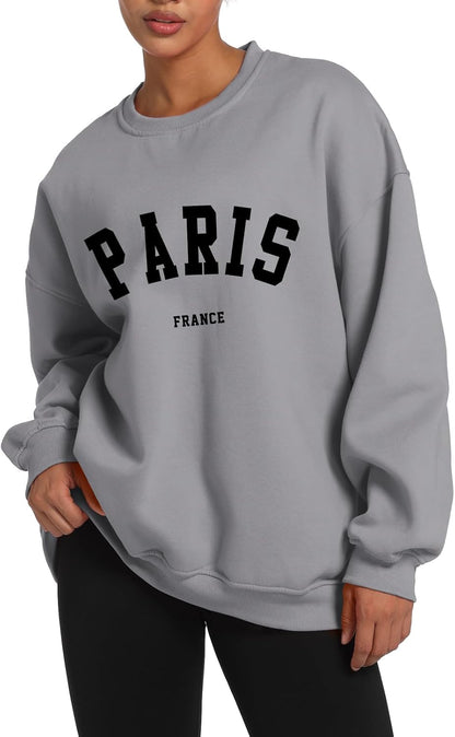 Paris College Oversized Crewneck Sweatshirt for Women Casual Top
