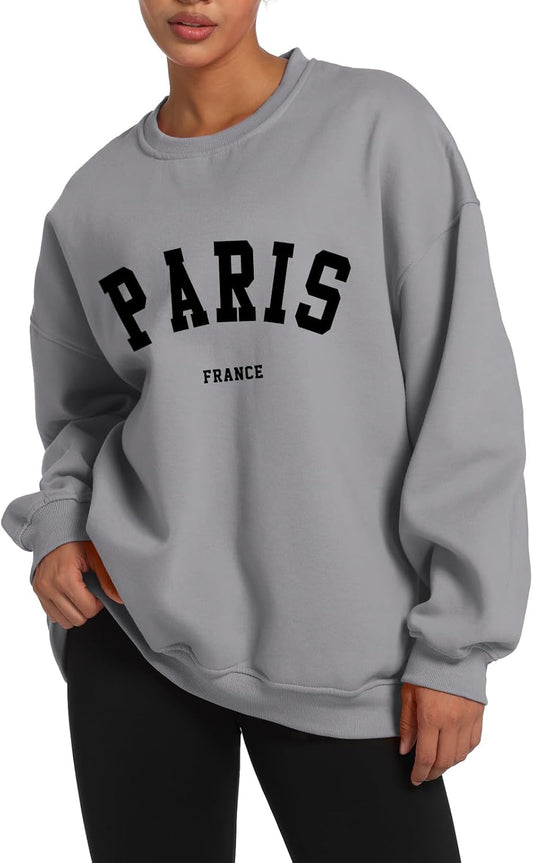 Paris College Oversized Crewneck Sweatshirt for Women Casual Top