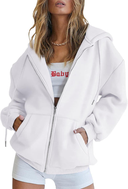 Womens Zip Up Hoodies Oversized Sweatshirts Fall School Fashion Outfits Casual Jackets