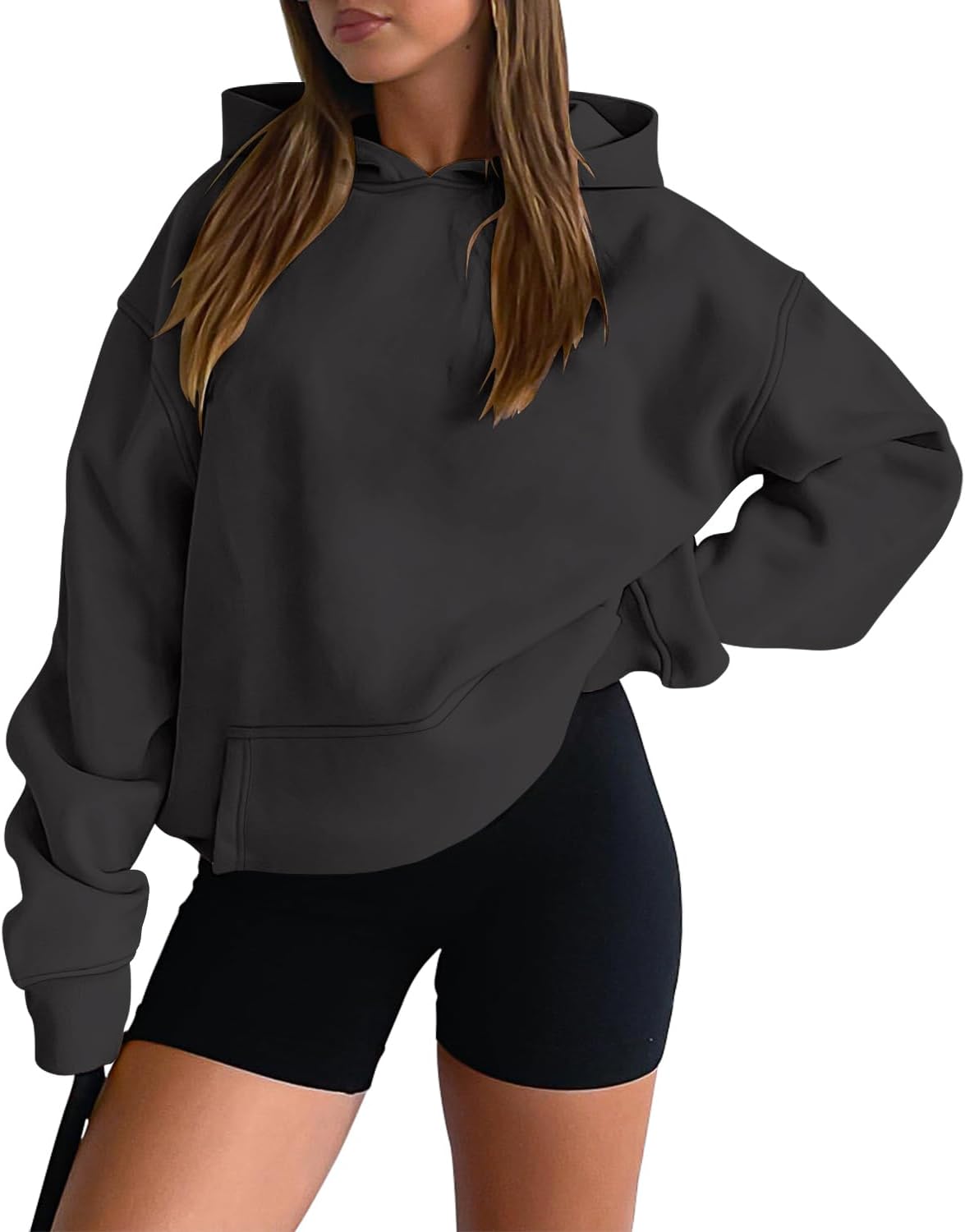 Hoodies Casual Pullover Long Sleeve Sweatshirt Kangaroo Pocket Drop Shoulder Sweater