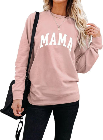 Mama Letter Graphic Crewneck Sweatshirt for Women Casual Pullover