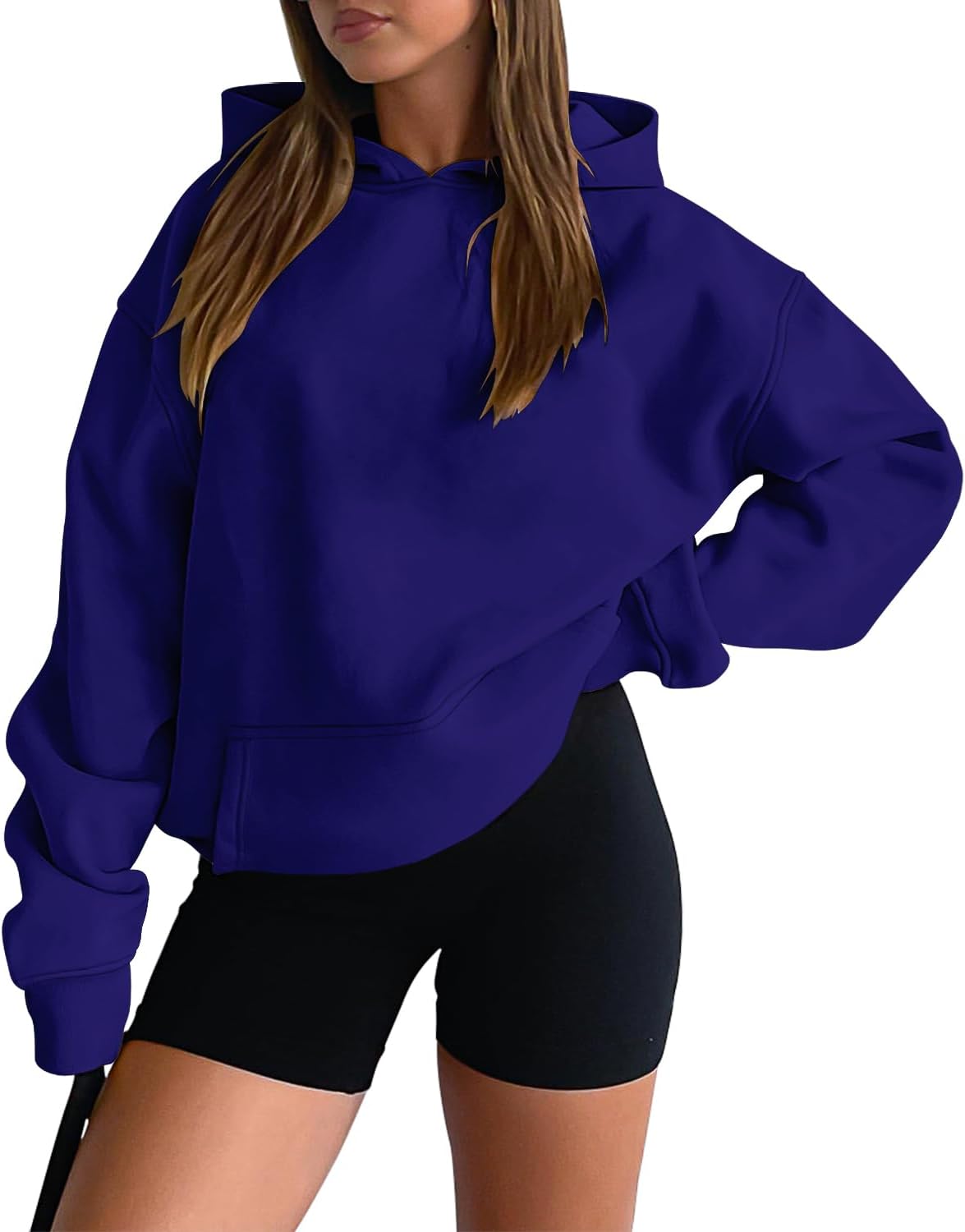 Hoodies Casual Pullover Long Sleeve Sweatshirt Kangaroo Pocket Drop Shoulder Sweater