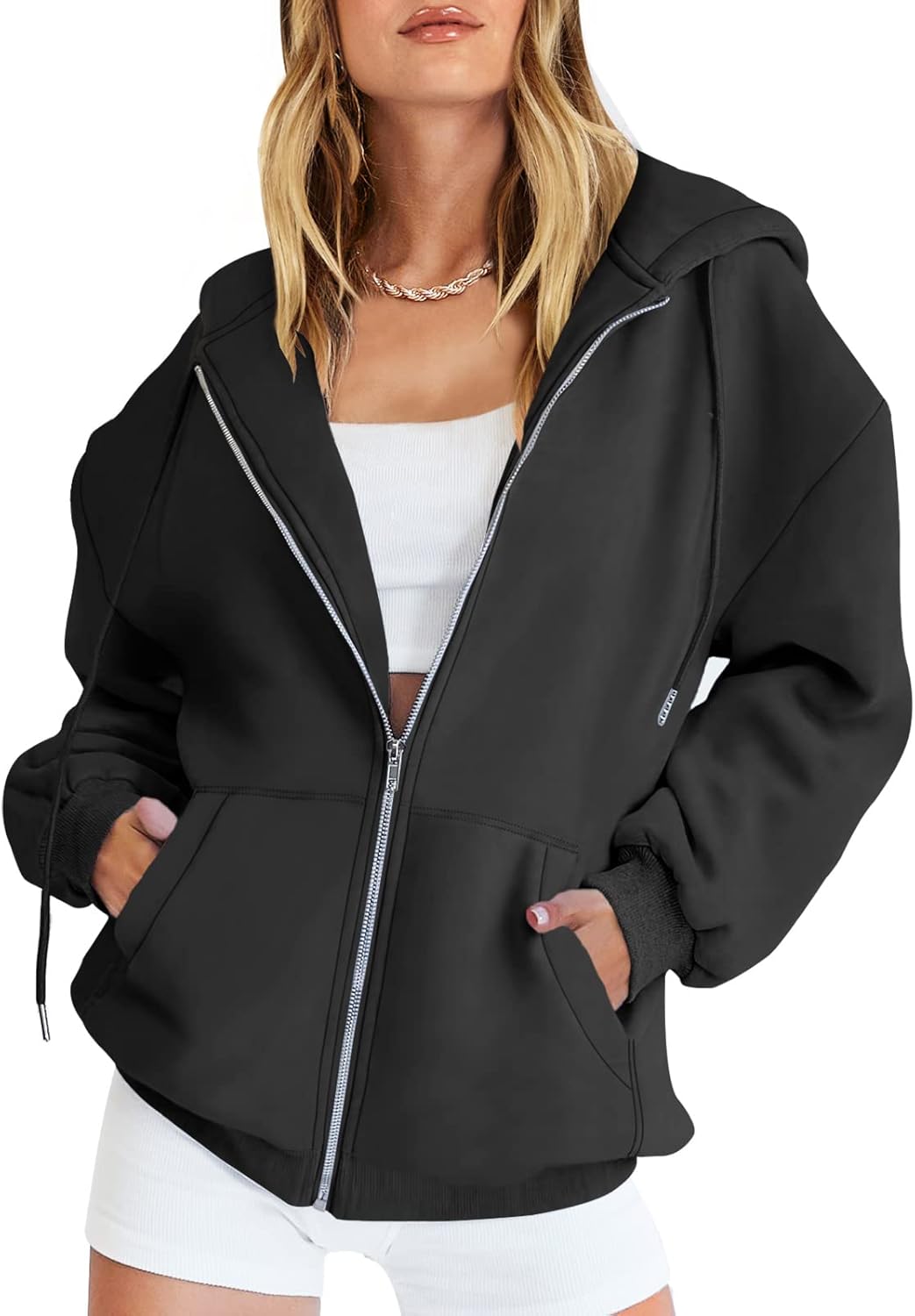 Womens Zip Up Hoodies Long Sleeve Oversized Sweatshirts Y2K Jacket Pockets