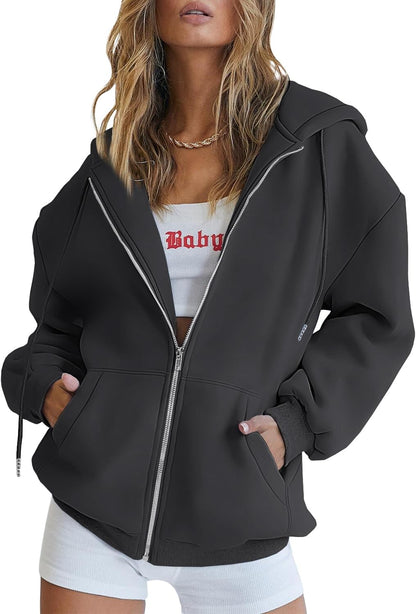 Womens Zip Up Hoodies Oversized Sweatshirts Fall School Fashion Outfits Casual Jackets