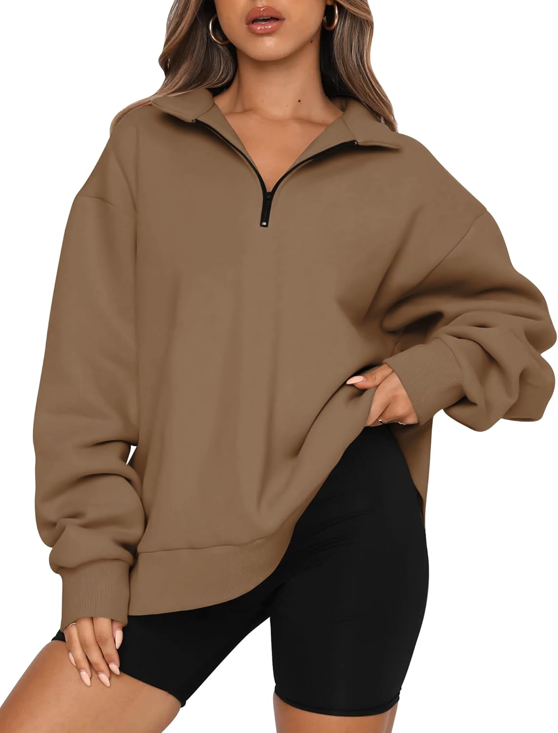 Womens Oversized Sweatshirts Fall Sweaters Fashion Hoodies Half Zip Pullover Long Sleeve Shirts Clothes