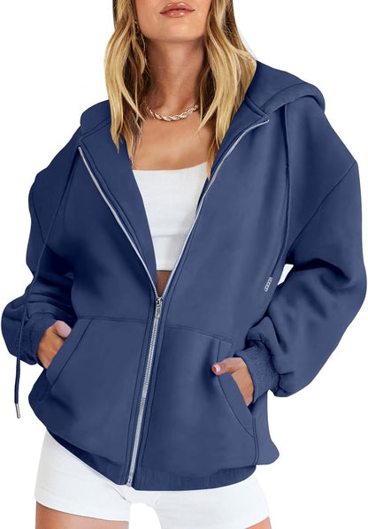Womens Zip Up Hoodies Long Sleeve Oversized Sweatshirts Y2K Jacket Pockets