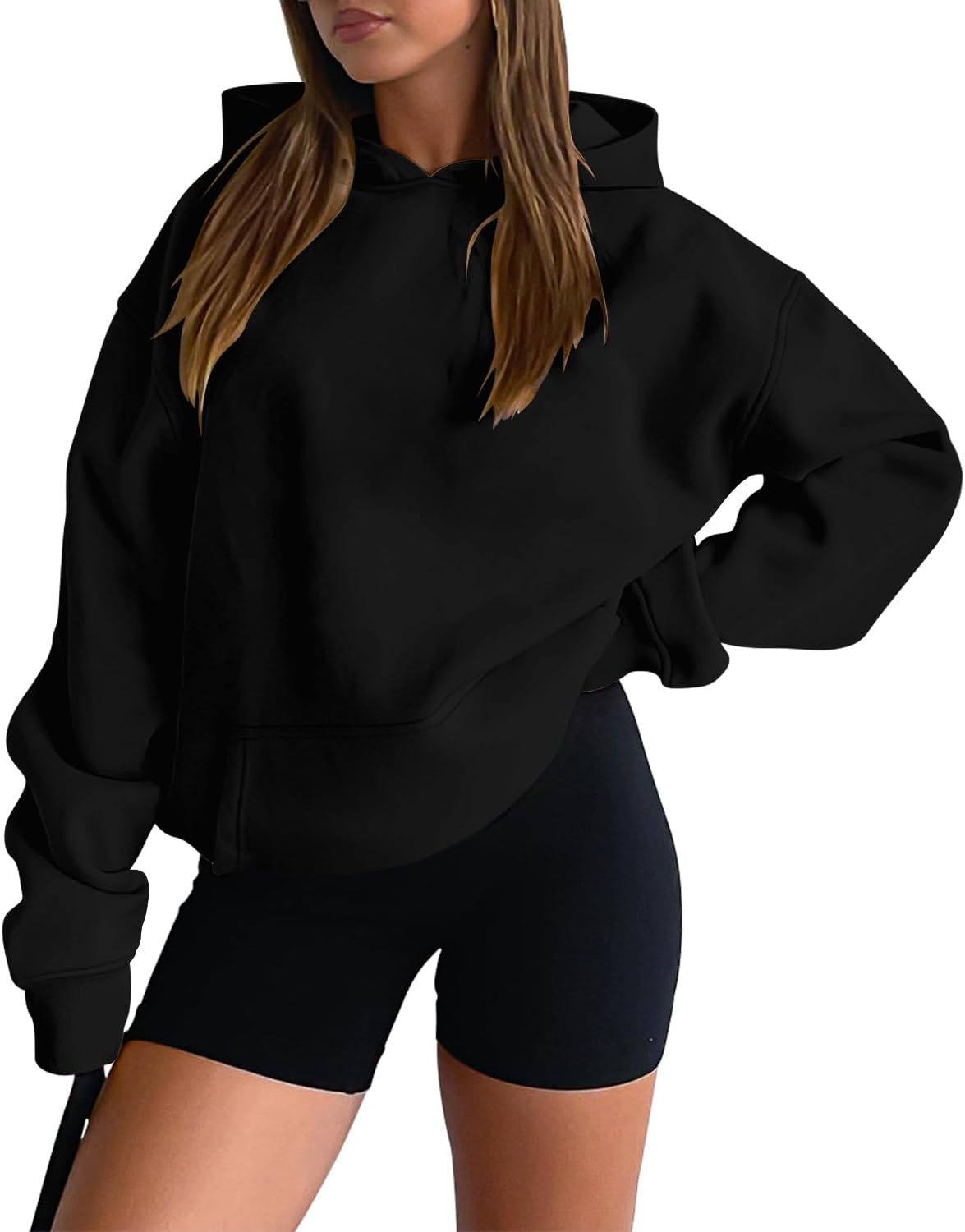 Hoodies Casual Pullover Long Sleeve Sweatshirt Kangaroo Pocket Drop Shoulder Sweater