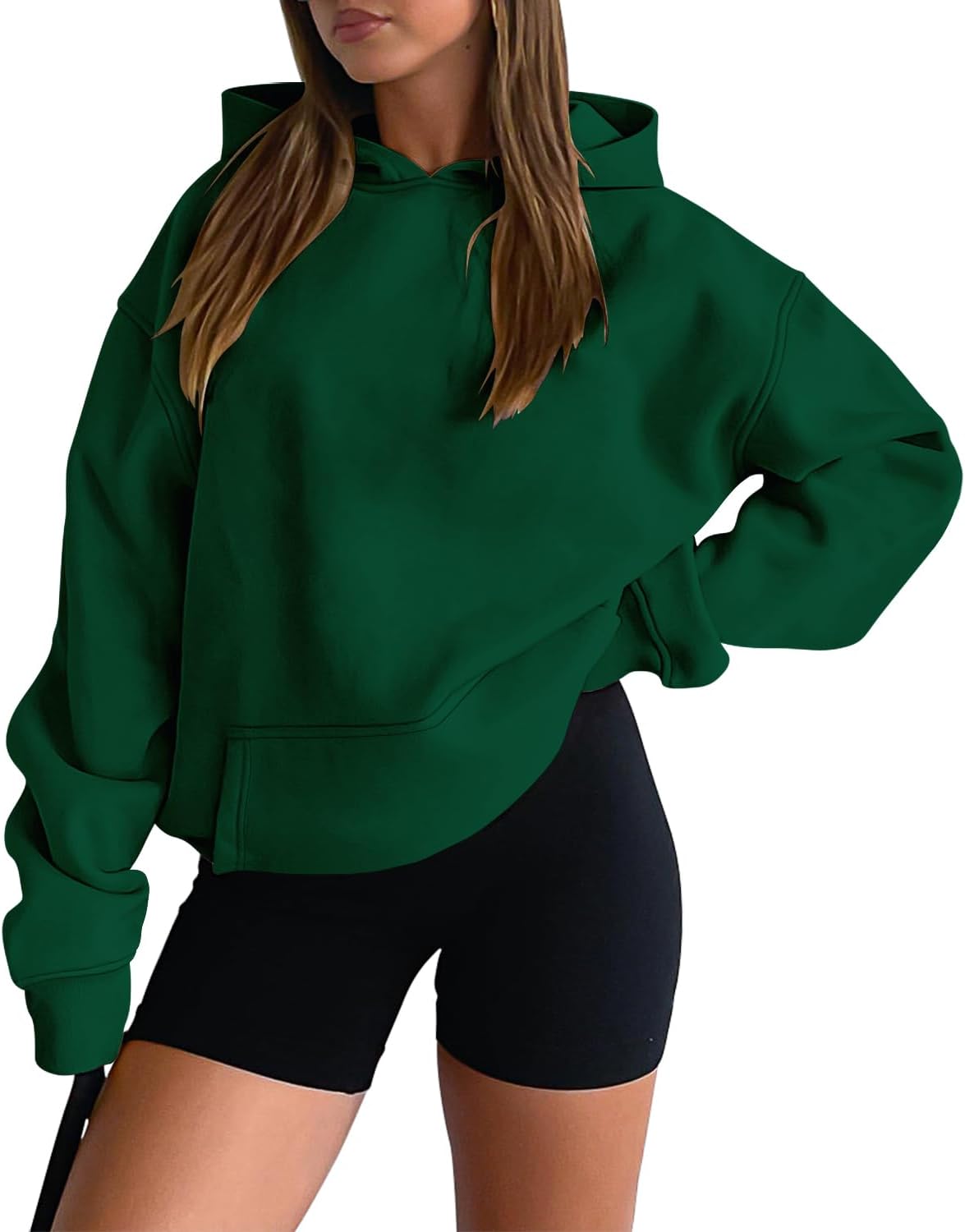 Hoodies Casual Pullover Long Sleeve Sweatshirt Kangaroo Pocket Drop Shoulder Sweater