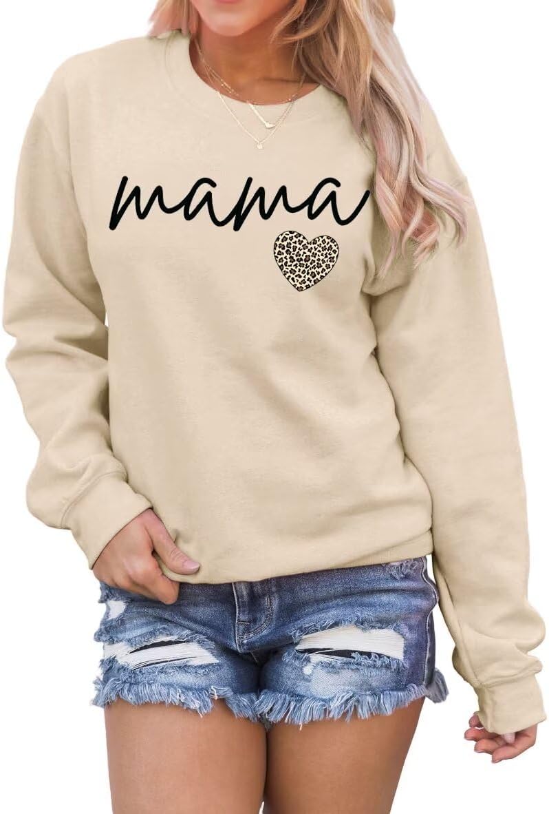 Mama Letter Graphic Crewneck Sweatshirt for Women Casual Pullover