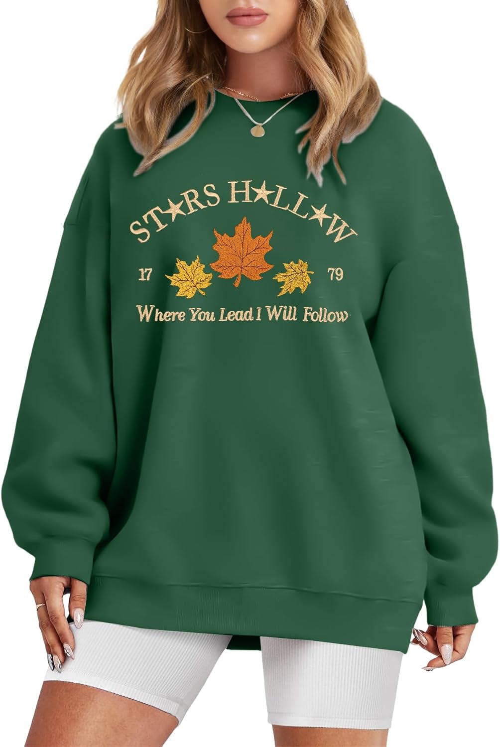 Fall Leaf Graphic Crewneck Sweatshirt for Women Vacation Pullover