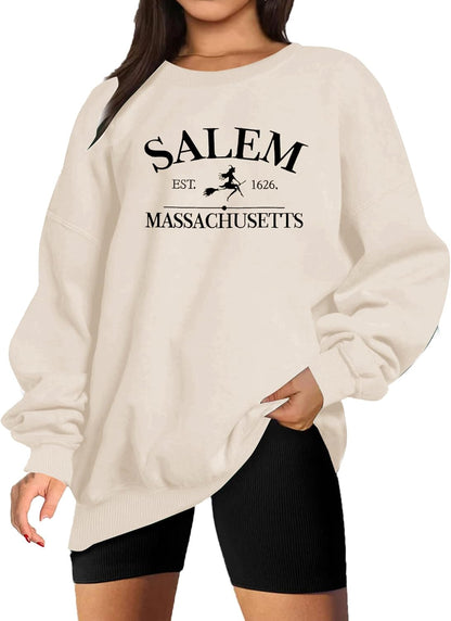 Halloween Salem Graphic Crewneck Sweatshirt for Women Fall Pullover