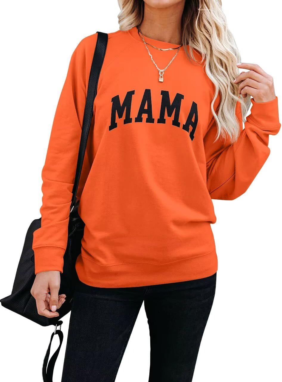 Mama Letter Graphic Crewneck Sweatshirt for Women Casual Pullover